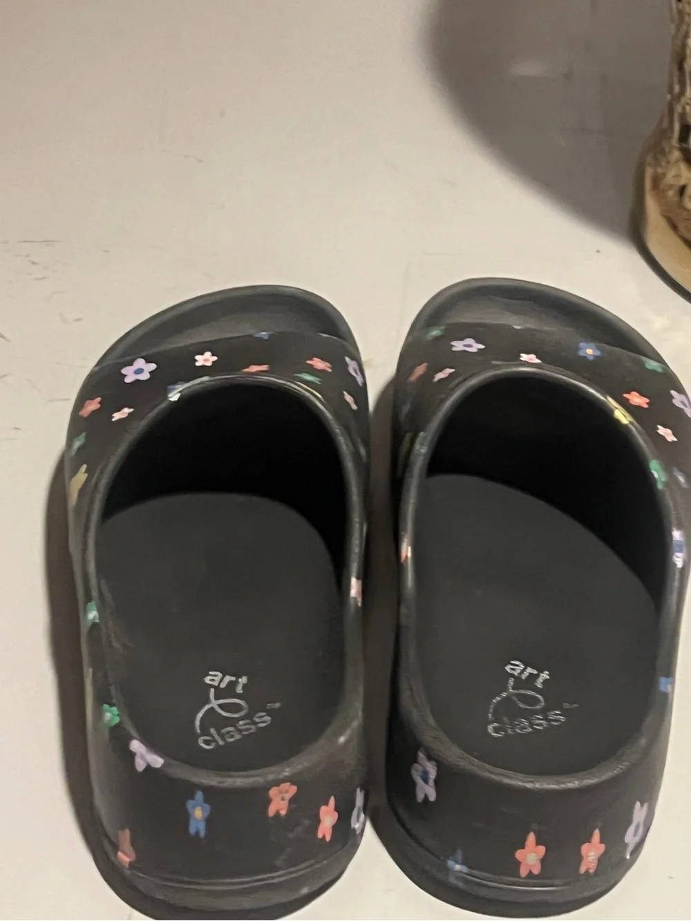 Kids Black Floral Slide Sandals with Colorful Flowers